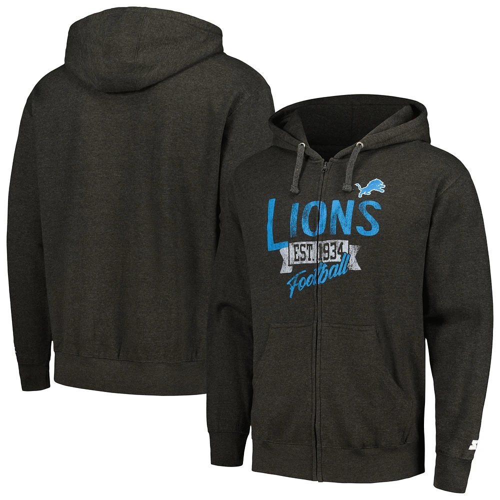 Sweat à capuche entièrement zippé pour hommes Starter Charcoal Detroit Lions Domestic Post Season