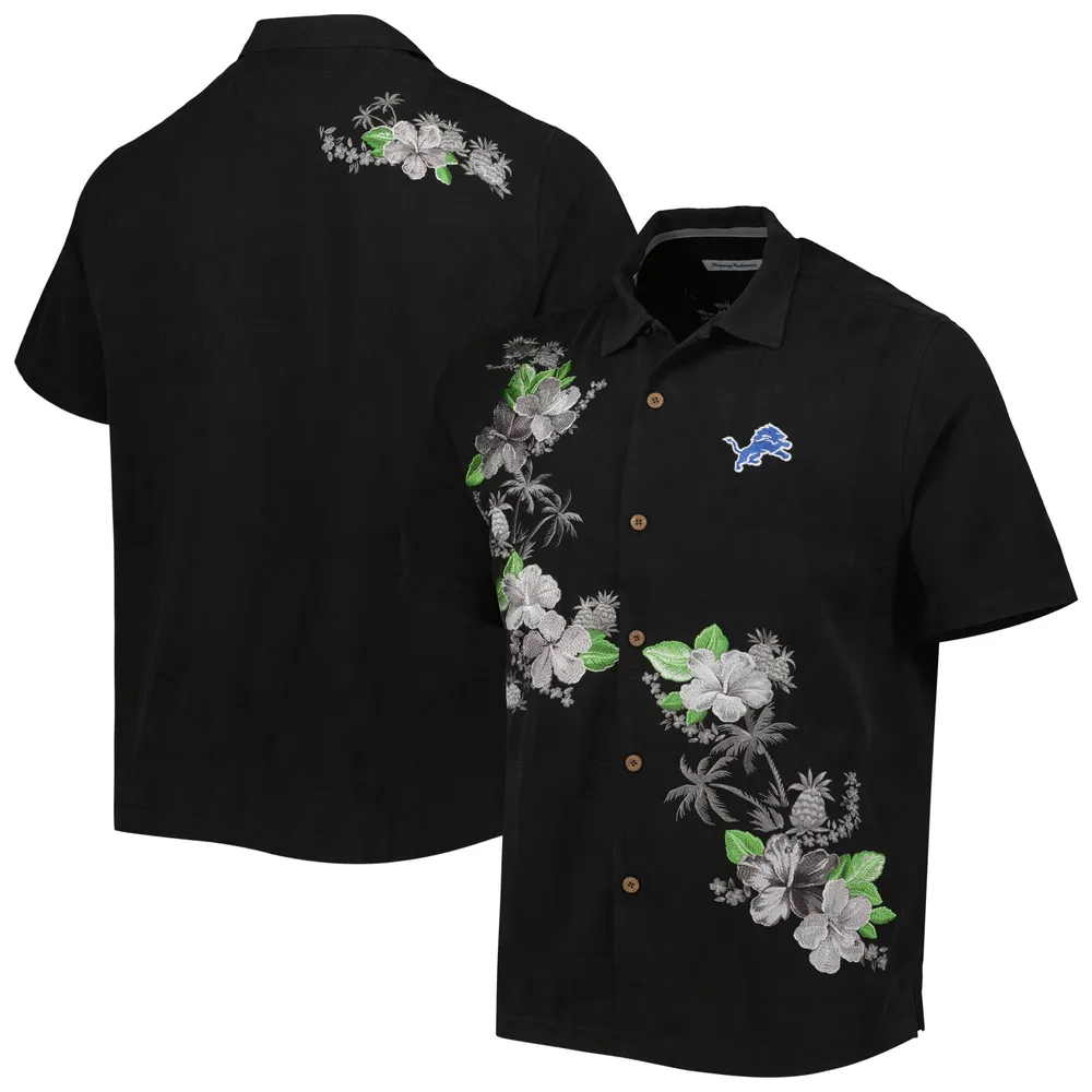 Men's Detroit Tigers Tommy Bahama Navy Jungle Shade Silk Camp Button-Up  Shirt