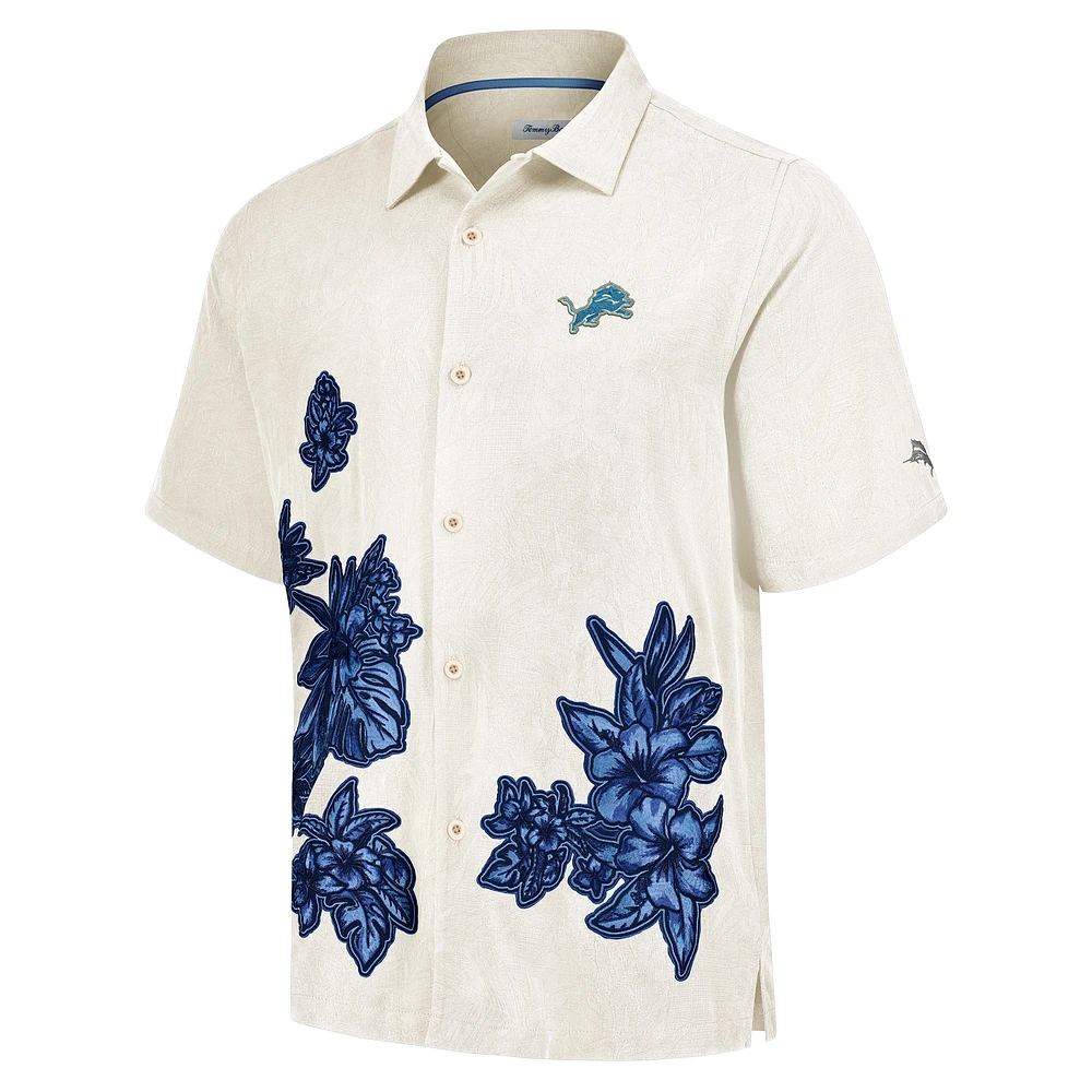 Men's Tommy Bahama Cream Detroit Lions Hibiscus Camp Button-Up Shirt