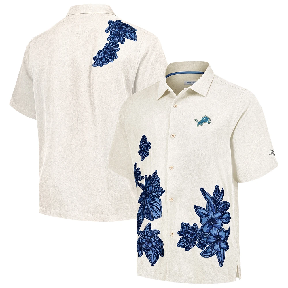 Chemise boutonnée Tommy Bahama pour hommes, crème, Detroit Lions, Hibiscus Camp