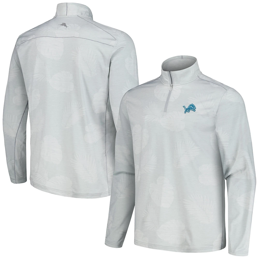 Sweat-shirt à demi-zip Tommy Bahama gris Detroit Lions Delray Frond IslandZone pour hommes