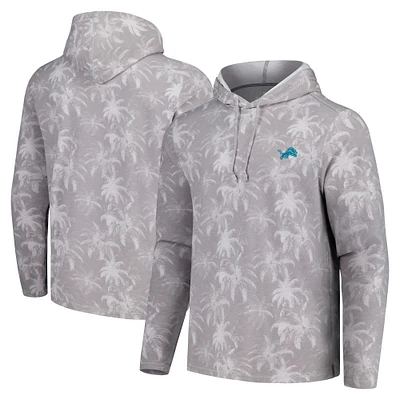 Men's Tommy Bahama Gray Detroit Lions Palm Frenzy Hoodie Long Sleeve T-Shirt