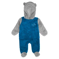 Newborn & Infant Blue Detroit Lions Game Nap Teddy Fleece Bunting Full-Zip Sleeper