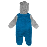 Newborn & Infant Blue Detroit Lions Game Nap Teddy Fleece Bunting Full-Zip Sleeper
