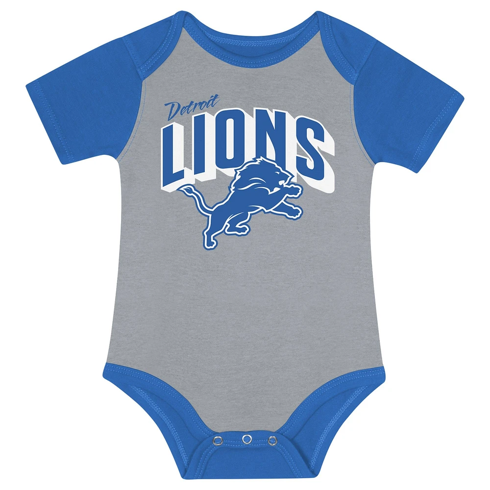 Ensemble body, bavoir et bonnet en tricot Detroit Lions Dynamic Duo pour nouveau-né bébé