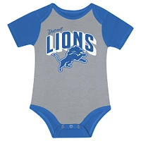 Ensemble body, bavoir et bonnet en tricot Detroit Lions Dynamic Duo pour nouveau-né bébé