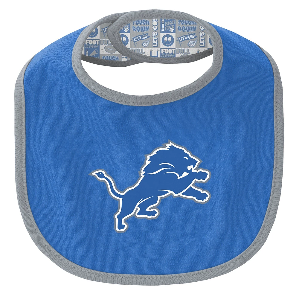 Ensemble body, bavoir et bonnet en tricot Detroit Lions Dynamic Duo pour nouveau-né bébé