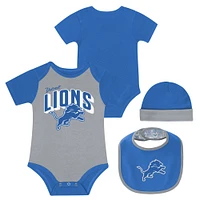 Ensemble body, bavoir et bonnet en tricot Detroit Lions Dynamic Duo pour nouveau-né bébé