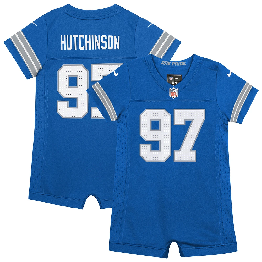 Newborn & Infant Nike Aidan Hutchinson Blue Detroit Lions Game Romper Jersey