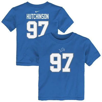 T-shirt Nike bleu pour enfant avec nom et numéro de joueur des Lions Detroit Aidan Hutchinson