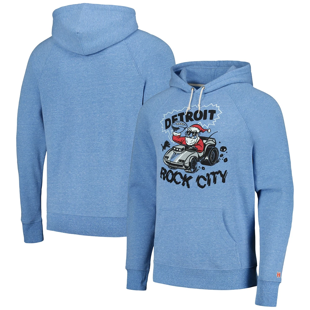 Sweat à capuche unisexe hommage aux Detroit Lions Holiday Raglan Tri-Blend bleu clair