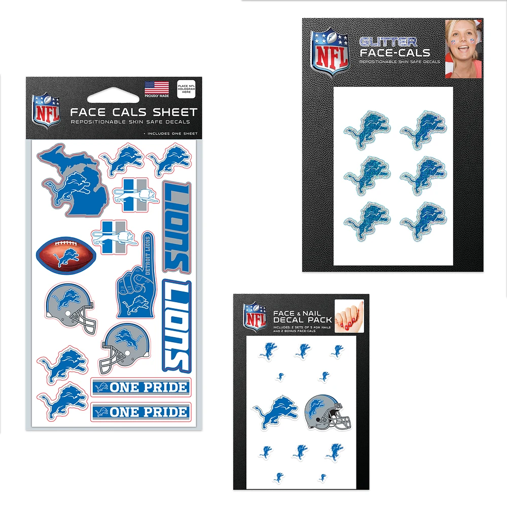 WinCraft Detroit Lions 4" x 7" Waterless Tattoos Set