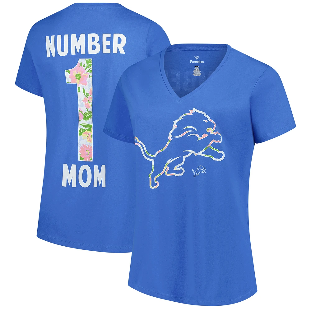 Women's Fanatics  Blue Detroit Lions Plus Mother's Day Floral V-Neck T-Shirt