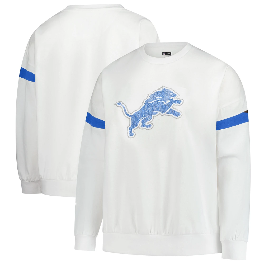 Women's Fanatics  White Detroit Lions Plus Fleece Pullover Sweatshirt