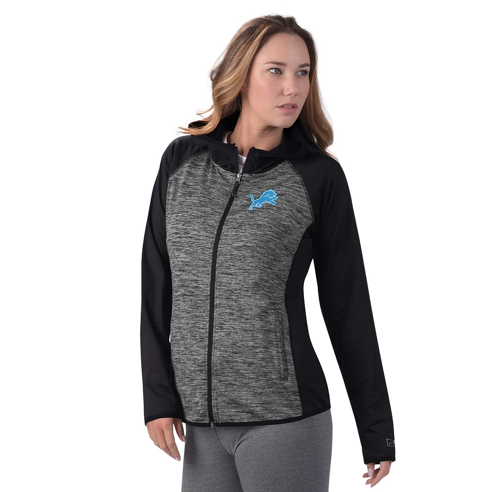 Veste zippée entièrement MSX by Michael Strahan pour femme Detroit Lions Leslie Space Dyed Raglan noire