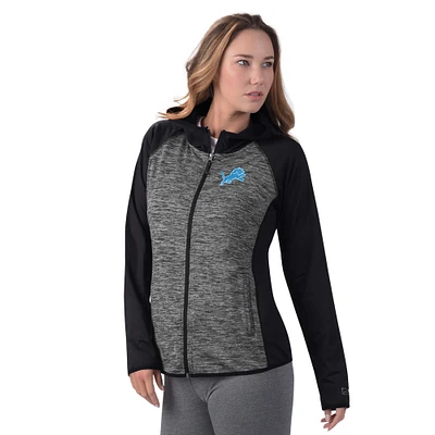 Veste zippée entièrement MSX by Michael Strahan pour femme Detroit Lions Leslie Space Dyed Raglan noire