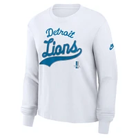 T-shirt Nike blanc à manches longues et coupe carrée pour femme Detroit Lions Essential
