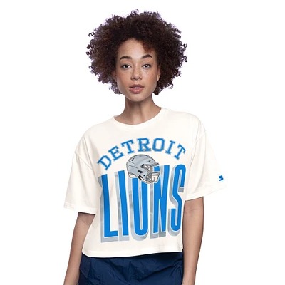 Women's Starter  Cream Detroit Lions Throwback Play the Ball Boxy Cropped T-Shirt