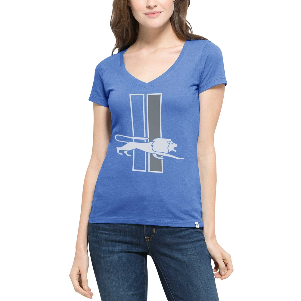 T-shirt à col en V Crosstown Flanker des Detroit Lions '47 bleu pour femmes