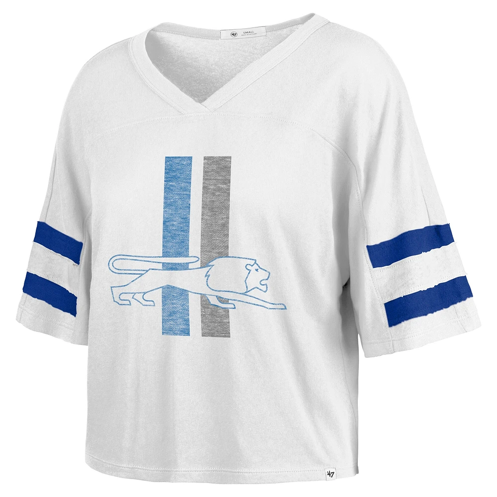T-shirt court à col en V pour femme Detroit Lions Double Header Scout '47 blanc