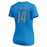 Women's Amon-Ra St. Brown Blue Detroit Lions Plus Fair Catch Name & Number V-Neck T-Shirt