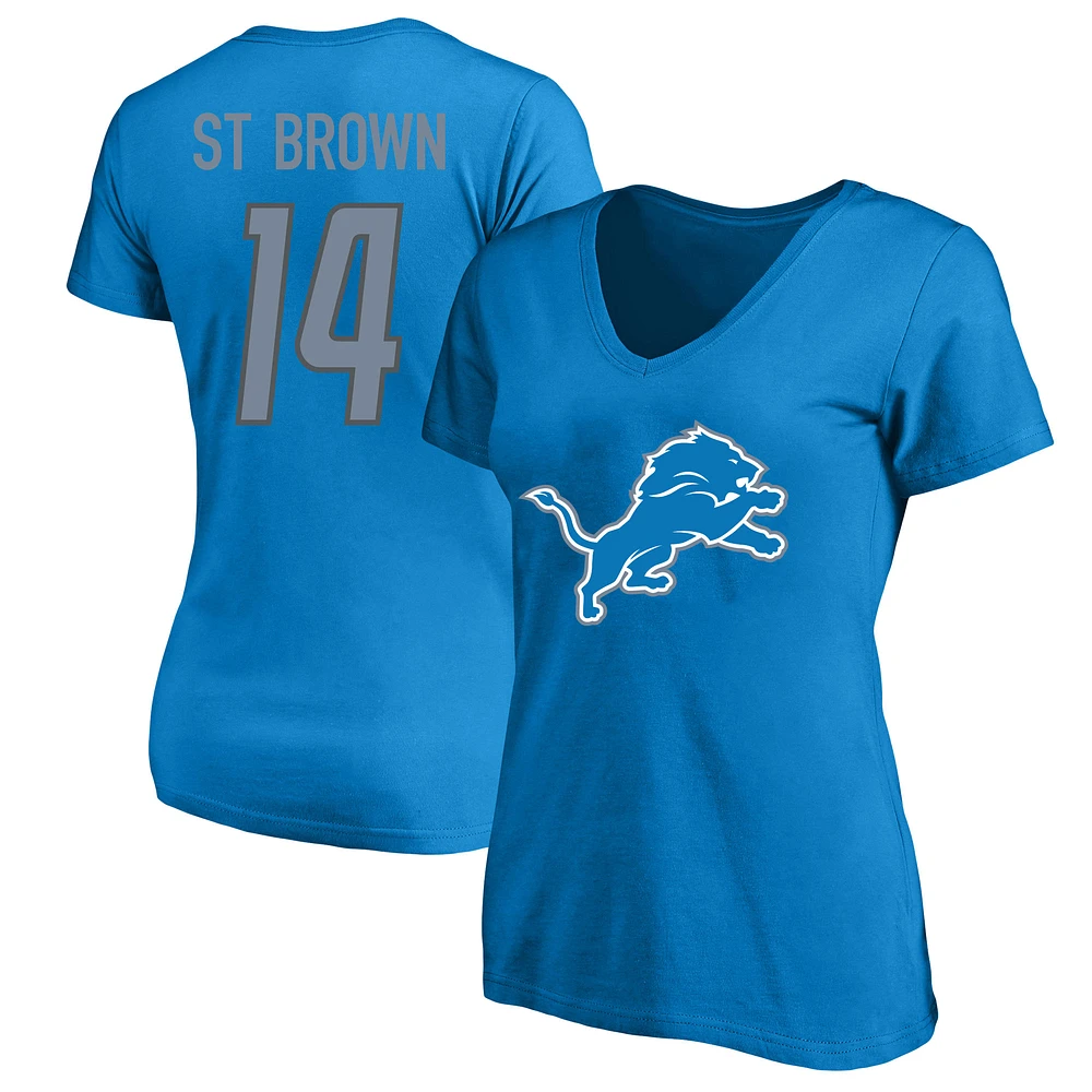 Women's Amon-Ra St. Brown Blue Detroit Lions Plus Fair Catch Name & Number V-Neck T-Shirt