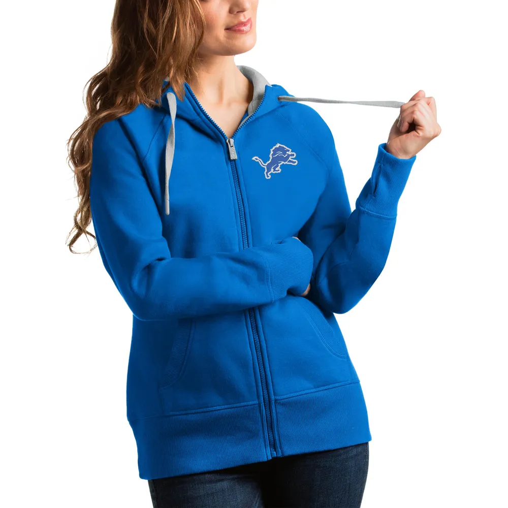 Detroit Lions Antigua Women's Metallic Logo Victory Full-Zip Hoodie - White