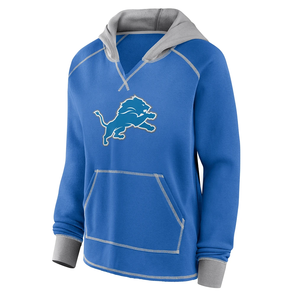 Women's Blue Detroit Lions Boom Fleece Pullover V-Neck Hoodie