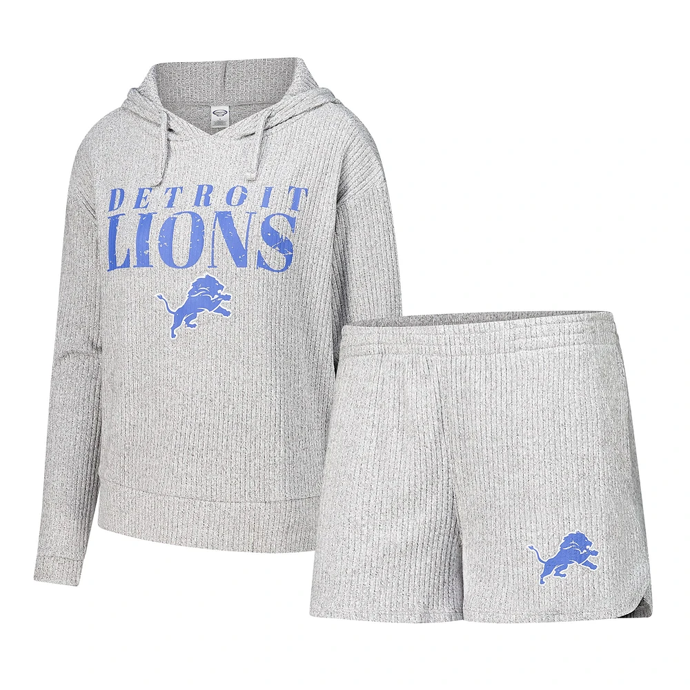 Women's Concepts Sport Gray Detroit Lions Juniper Long Sleeve Hoodie T-Shirt & Shorts Set