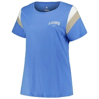 Women's Fanatics Aidan Hutchinson Blue Detroit Lions Plus Sleeve Stripe Name & Number T-Shirt