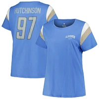 Women's Fanatics Aidan Hutchinson Blue Detroit Lions Plus Sleeve Stripe Name & Number T-Shirt