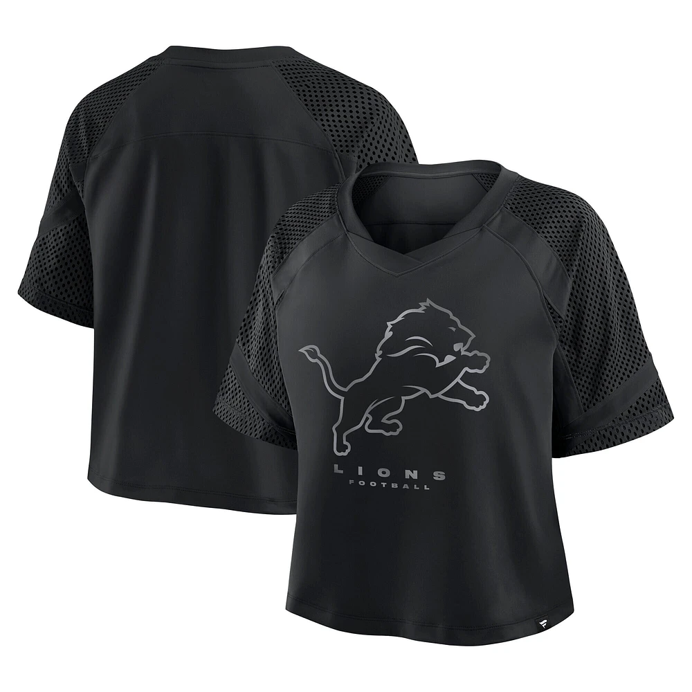 Women's Fanatics Black Detroit Lions Oversized Cornerback Blitz Raglan V-Neck T-Shirt