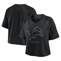 Women's Fanatics Black Detroit Lions Oversized Cornerback Blitz Raglan V-Neck T-Shirt