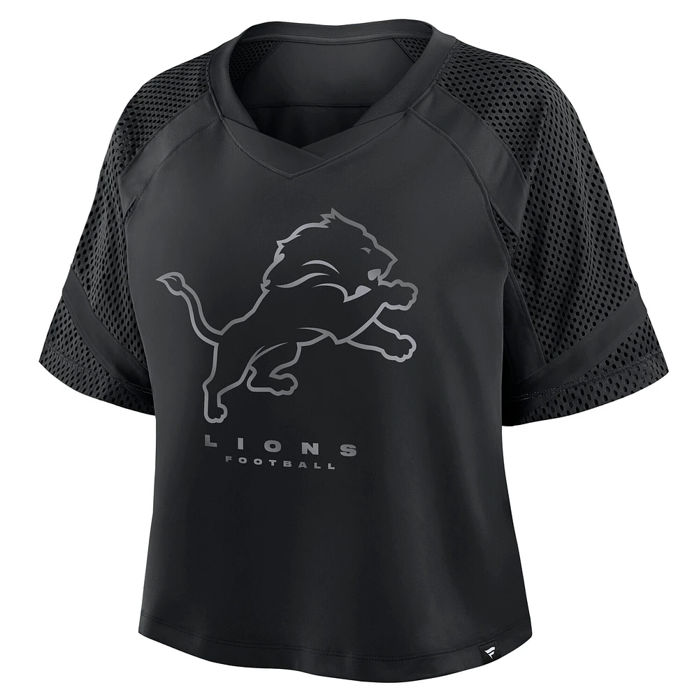 Women's Fanatics Black Detroit Lions Oversized Cornerback Blitz Raglan V-Neck T-Shirt