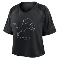Women's Fanatics Black Detroit Lions Oversized Cornerback Blitz Raglan V-Neck T-Shirt