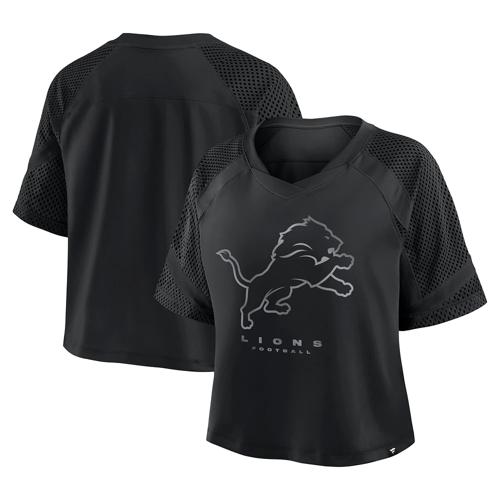 Women's Fanatics Black Detroit Lions Oversized Cornerback Blitz Raglan V-Neck T-Shirt