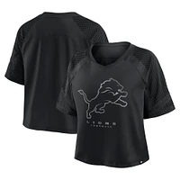 Women's Fanatics Black Detroit Lions Oversized Cornerback Blitz Raglan V-Neck T-Shirt