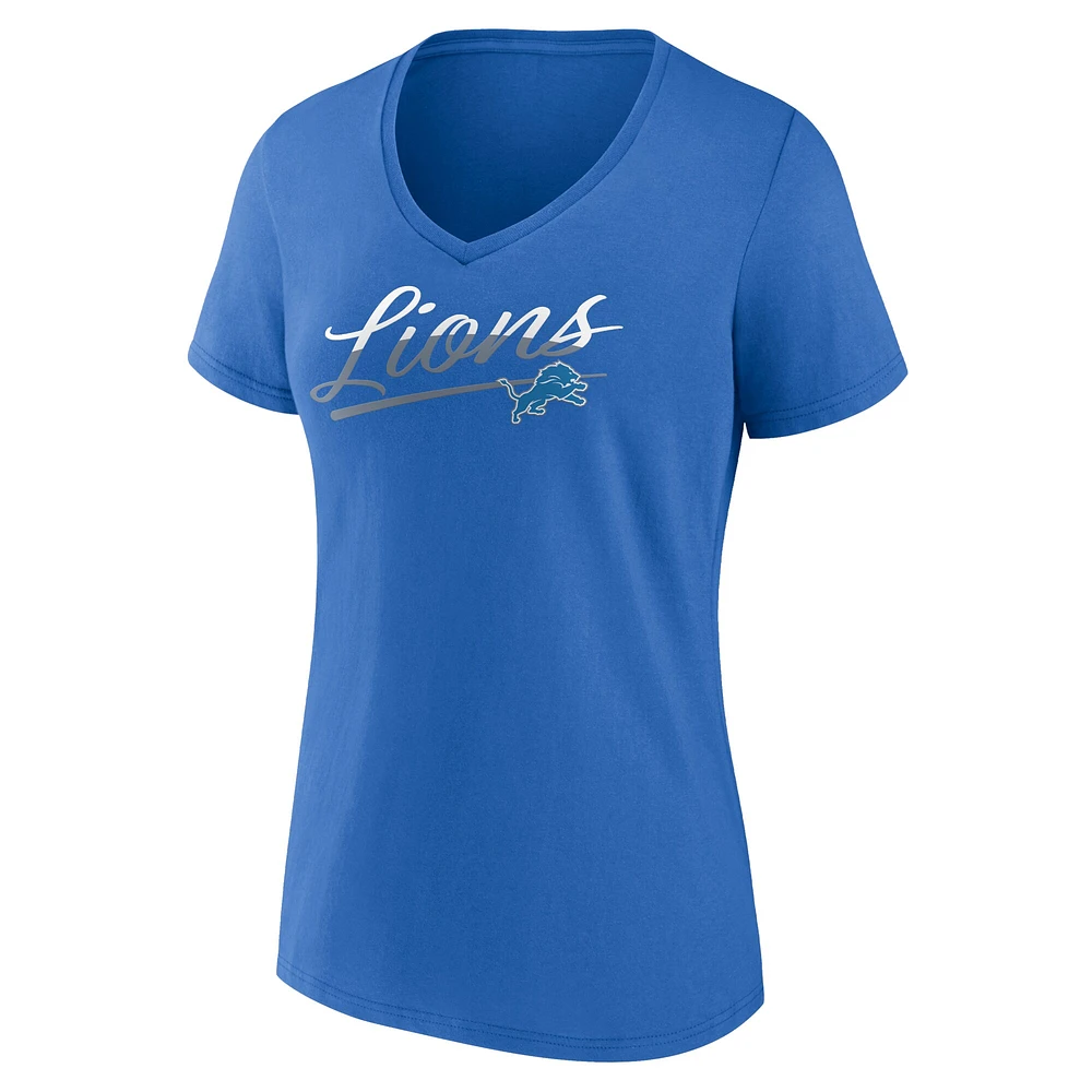 Women's Fanatics Blue Detroit Lions Slice Script V-Neck T-Shirt