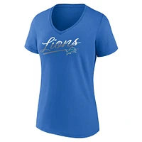 Women's Fanatics Blue Detroit Lions Slice Script V-Neck T-Shirt