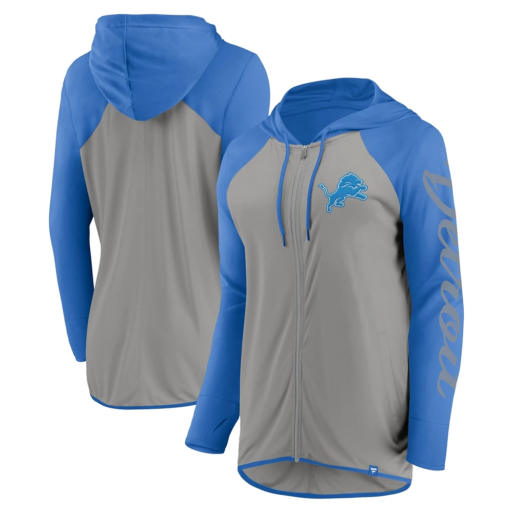 Women's Fanatics Silver/Blue Detroit Lions Script Full-Zip Hoodie