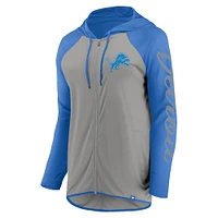 Women's Fanatics Silver/Blue Detroit Lions Script Full-Zip Hoodie