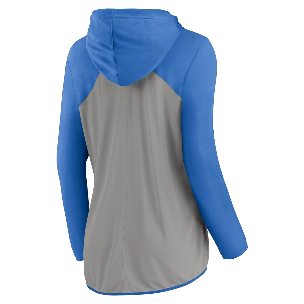 Women's Fanatics Silver/Blue Detroit Lions Script Full-Zip Hoodie