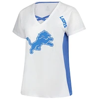 T-shirt à lacets et col en V paillettes pour femmes Fanatics White Detroit Lions grande taille