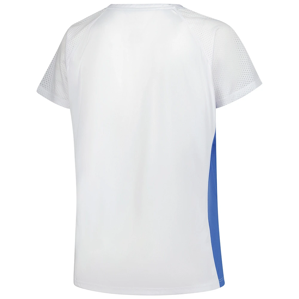 T-shirt à lacets et col en V paillettes pour femmes Fanatics White Detroit Lions grande taille