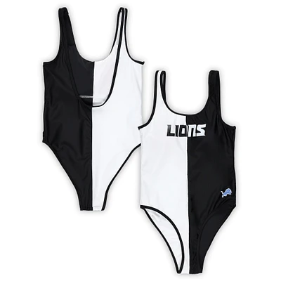 Women's G-III 4Her by Carl Banks Black/White Detroit Lions Last Stand One-Piece Swimsuit