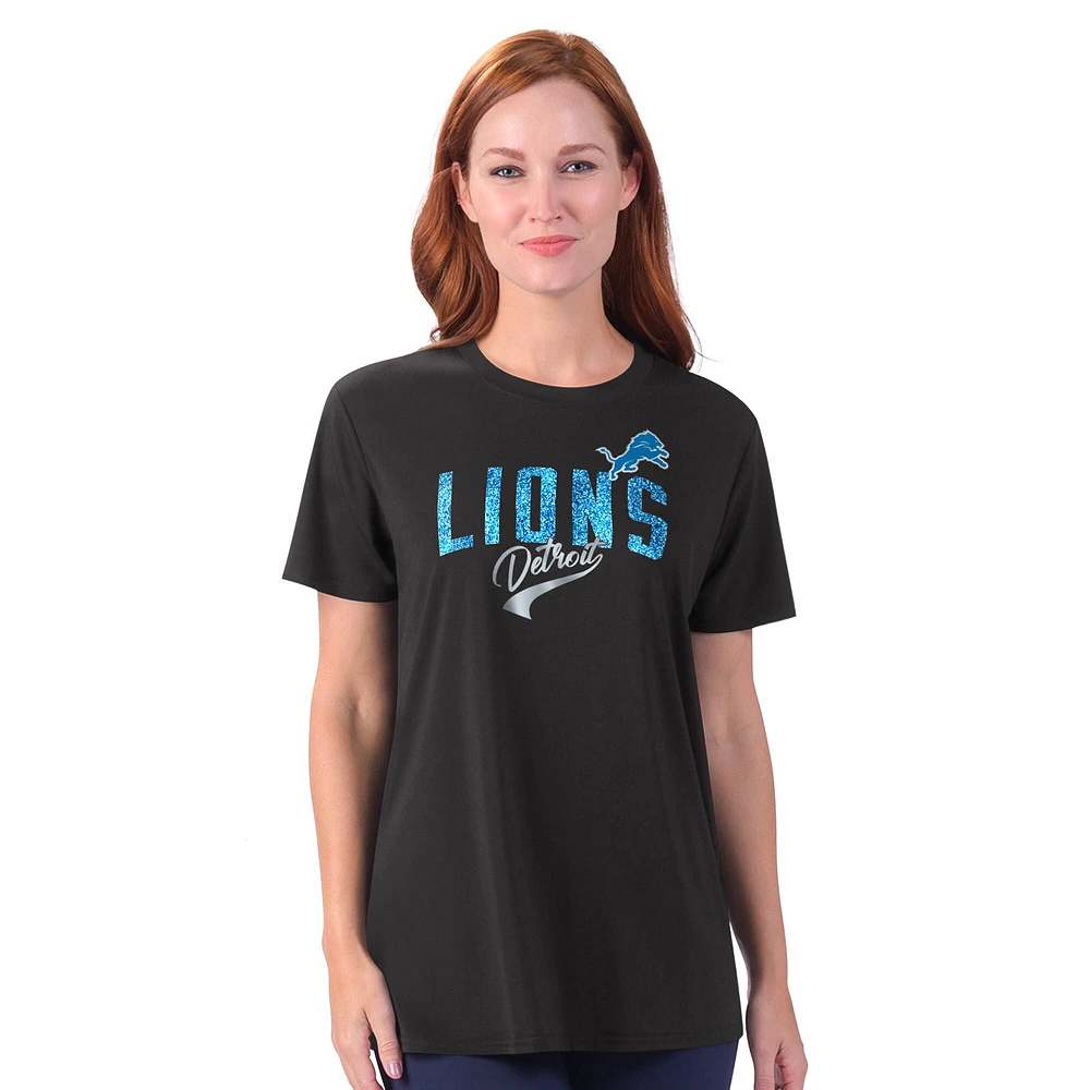 T-shirt de performance Jacey G-III 4Her par Carl Banks pour femme, noir, Detroit Lions