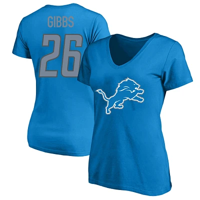 Women's Jahmyr Gibbs Blue Detroit Lions Plus Fair Catch Name & Number V-Neck T-Shirt