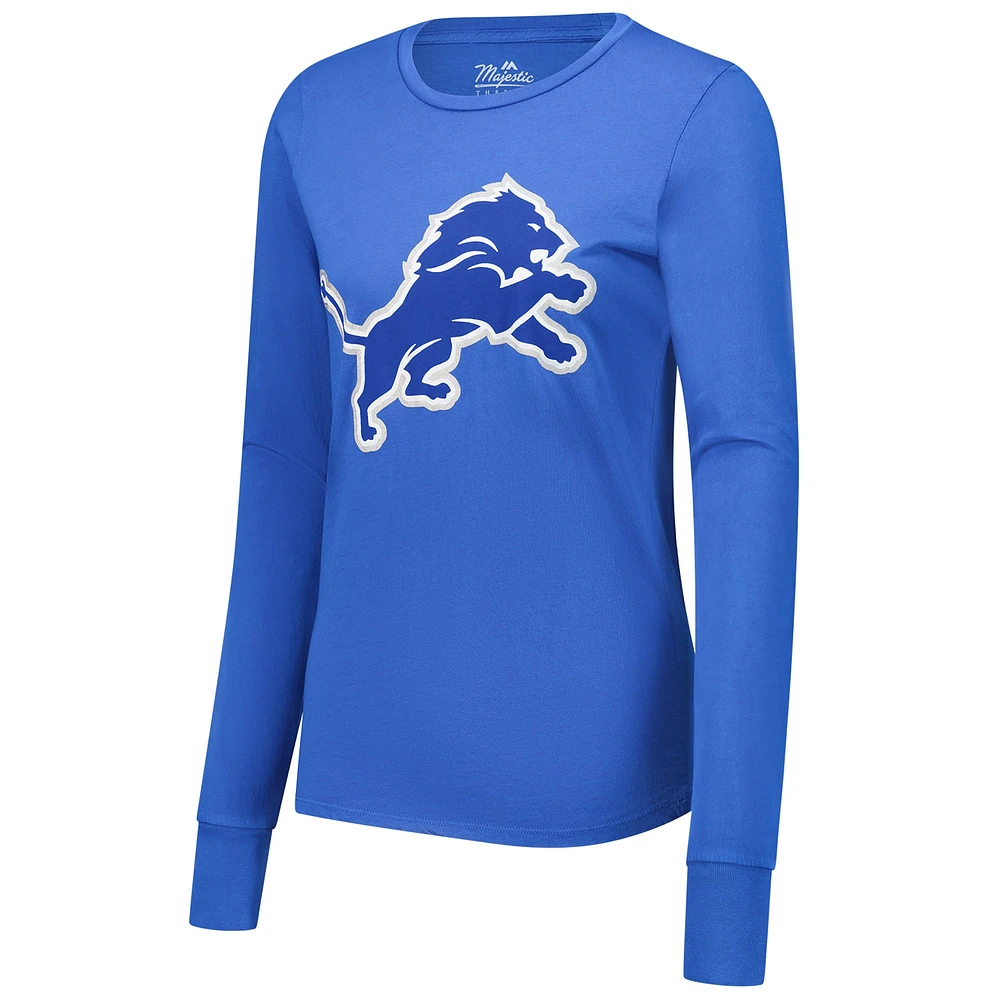 T-shirt à manches longues pour femme Majestic Threads Amon-Ra St. Brown Blue Detroit Lions avec nom et numéro de joueur