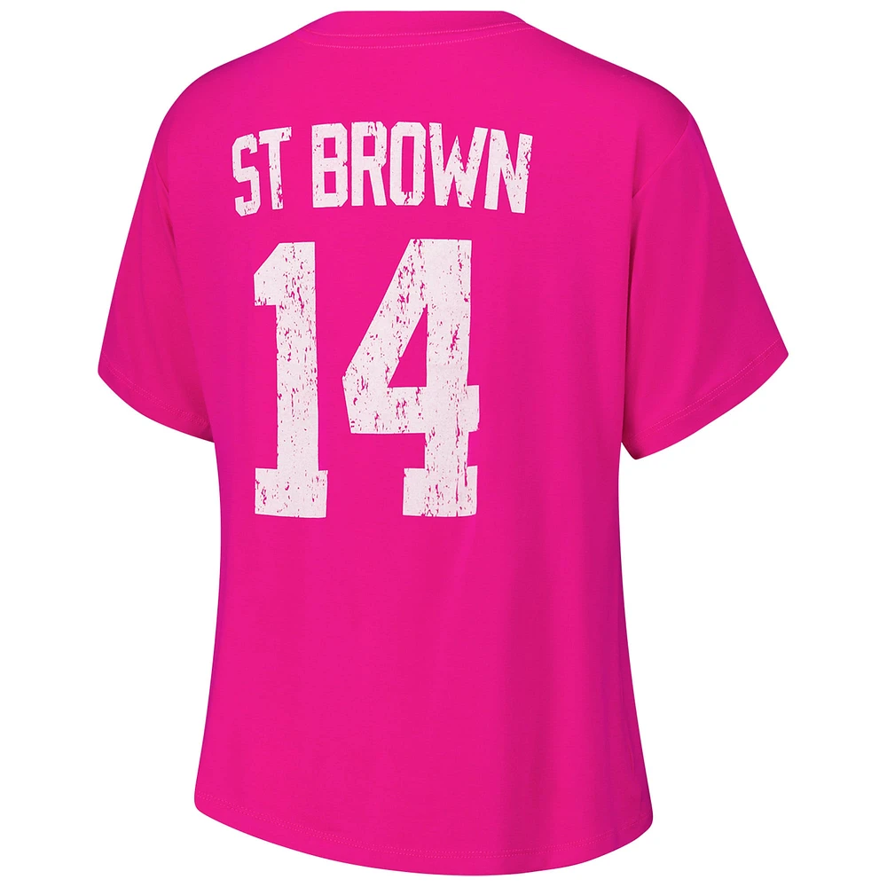 Women's Majestic Threads Amon-Ra St. Brown Pink Detroit Lions Name & Number T-Shirt