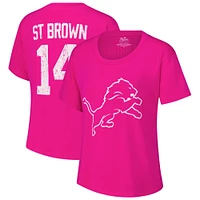 Women's Majestic Threads Amon-Ra St. Brown Pink Detroit Lions Name & Number T-Shirt